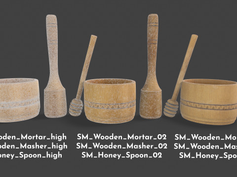 Wooden Kitchen Utensils Modello 3D