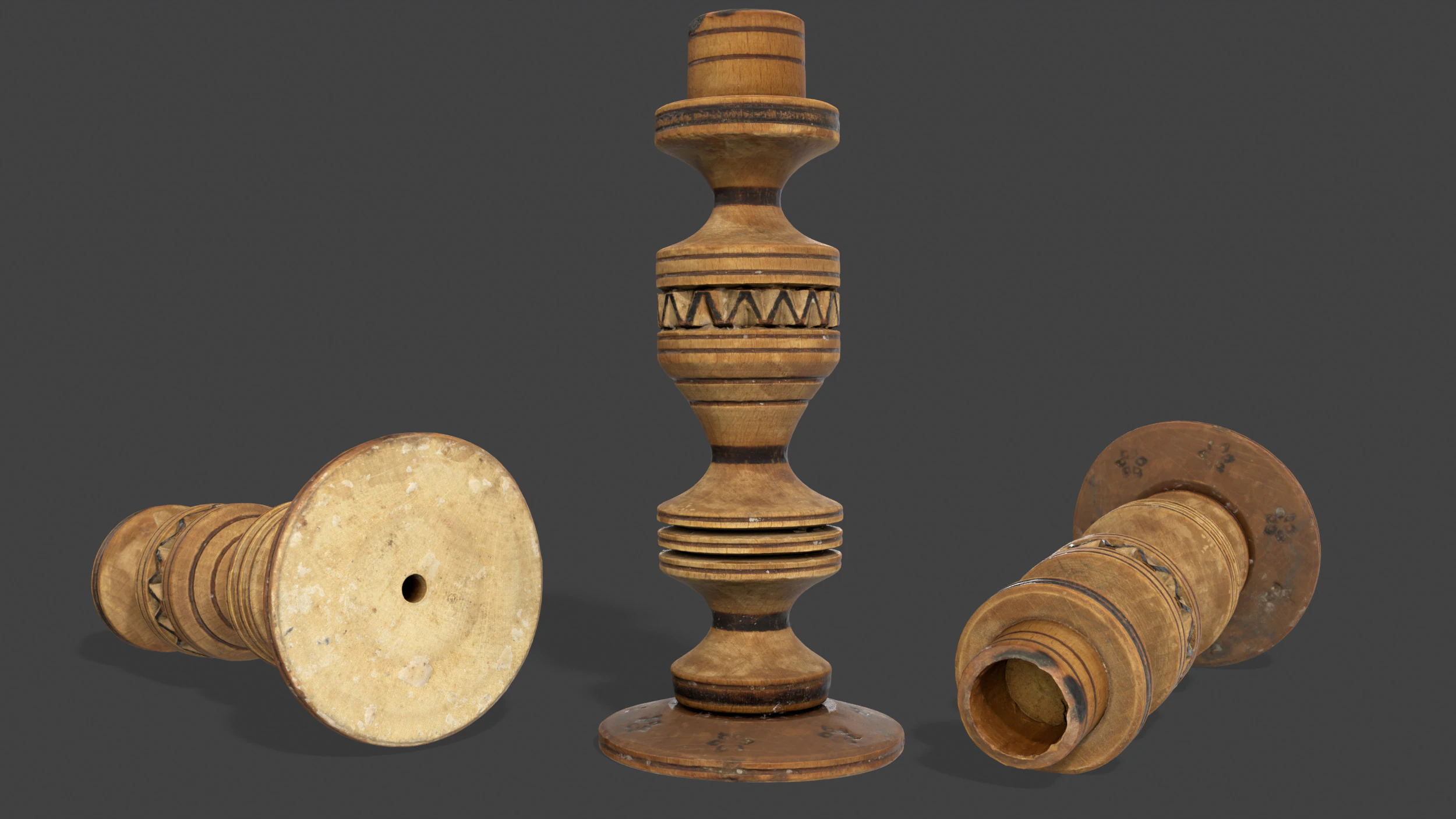Wooden Candlestick 3D Model .c4d .max .obj .3ds .fbx .stl .blend 