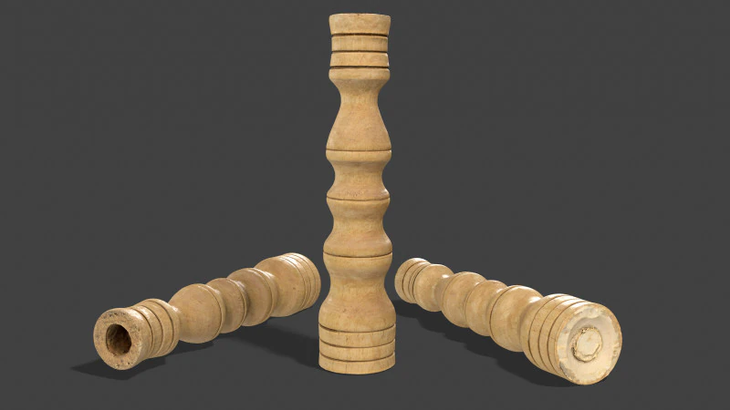 Vintage Wooden Candlestick 3D Model .c4d .max .obj .3ds .fbx .stl .blend 