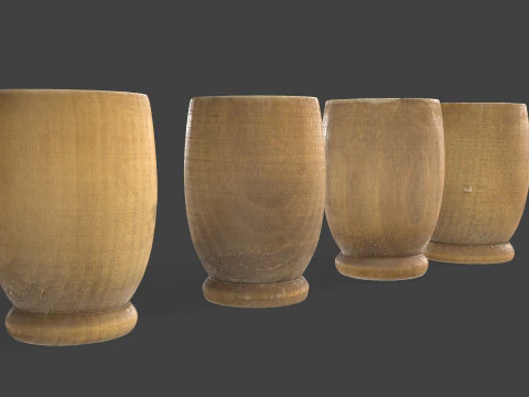 Wooden Jug with Shot Glasses on Tray 3D Model
