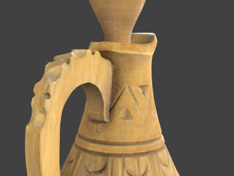 Wooden Jug with Shot Glasses on Tray 3D Model