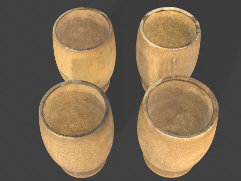 Wooden Jug with Shot Glasses on Tray 3D Model