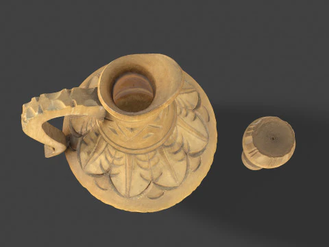 Wooden Jug with Shot Glasses on Tray 3D Model