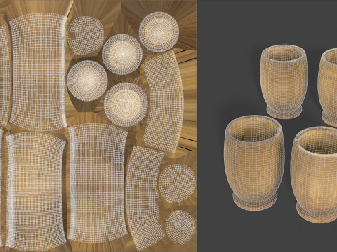 Wooden Jug with Shot Glasses on Tray Modèle 3D