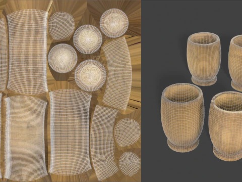 Wooden Jug with Shot Glasses on Tray 3D Model