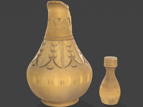 Wooden Jug with Shot Glasses on Tray Modèle 3D