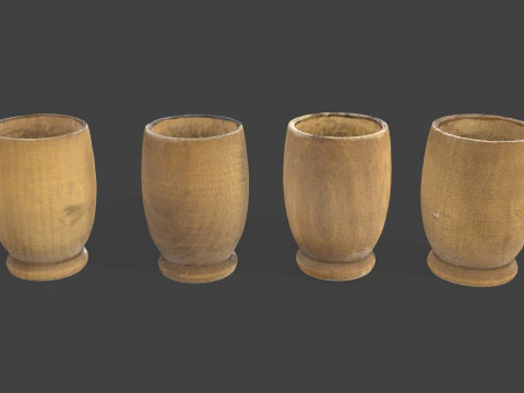 Wooden Jug with Shot Glasses on Tray 3D Model