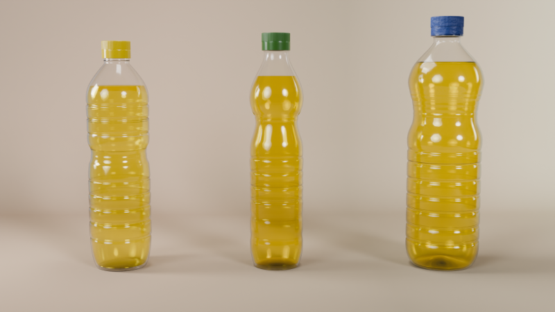 3 bottles of sunflower oil 3D Model .c4d .max .obj .3ds .fbx .stl .blend