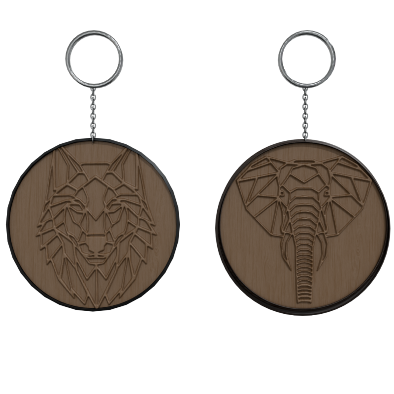Elephant and Wolf Keychain 3D मॉडल .c4d .max .obj .3ds .fbx .stl .blend 