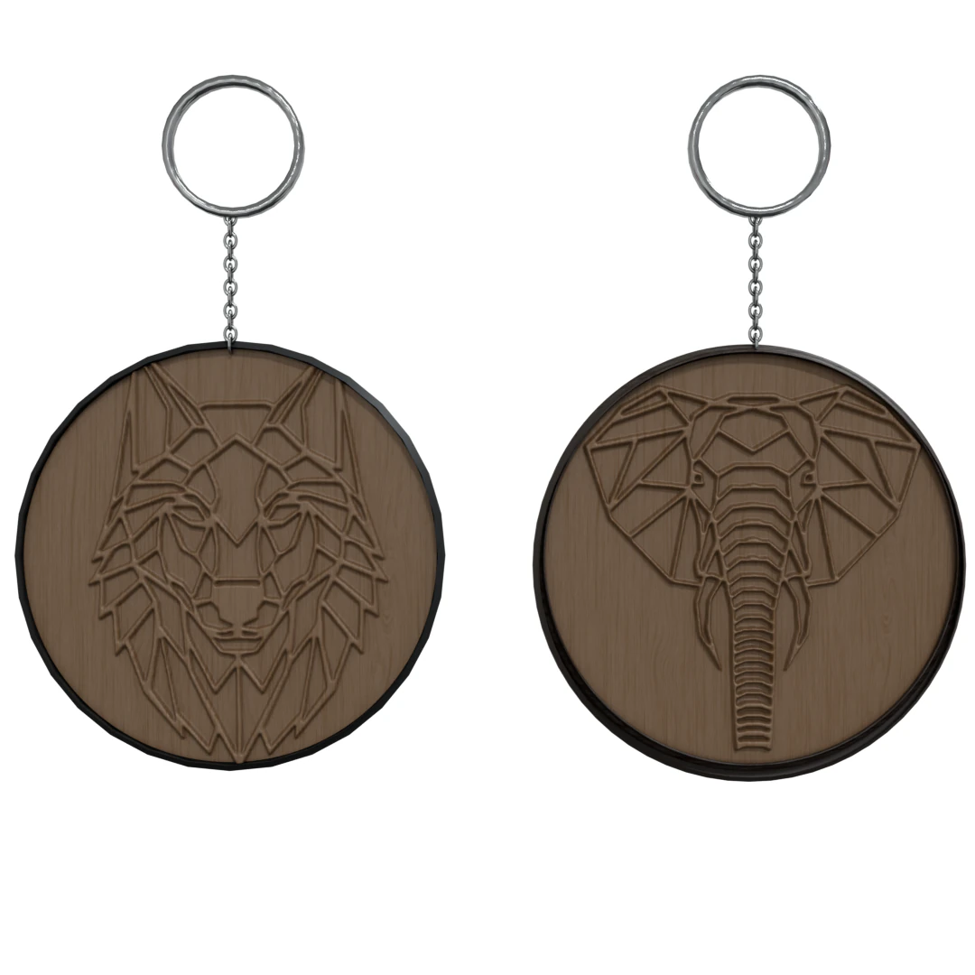 Elephant and Wolf Keychain 3D Model .c4d .max .obj .3ds .fbx .stl .blend 