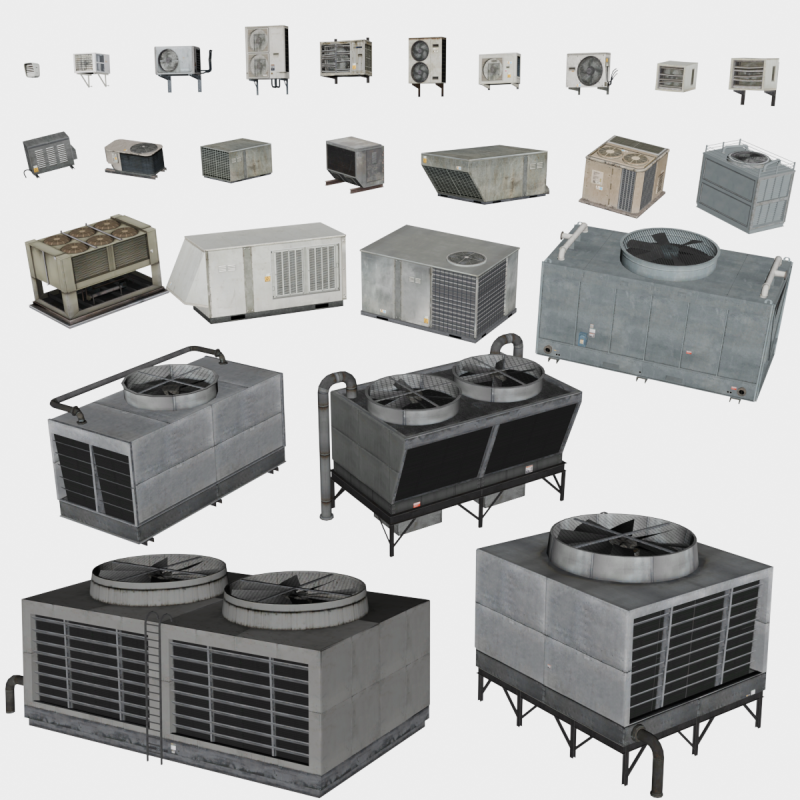 25 in 1 Stylized Rooftop Air Conditioners Collection - Game Assets - Low Poly 3D 모델 .c4d .max .obj .3ds .fbx .stl .blend