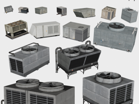 25 in 1 Stylized Rooftop Air Conditioners Collection - Game Assets - Low Poly 3D Model