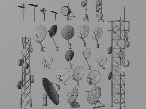 24 in 1 Communication Tower Props Collection - Game Assets - Low Poly 3D Model