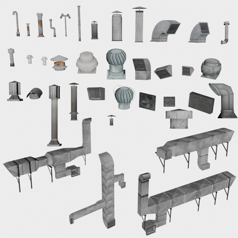 38 in 1 Rooftop Vents Collection - Game Assets - Low Poly 3D 모델 .c4d .max .obj .3ds .fbx .stl .blend