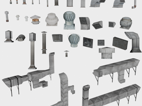 38 in 1 Rooftop Vents Collection - Game Assets - Low Poly 3D 모델