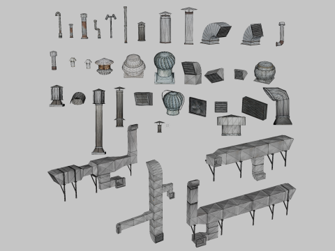 121 in 1 Rooftop Props Mega Pack - Game Assets - Low Poly Modelo 3D
