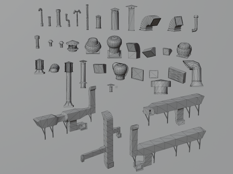 121 in 1 Rooftop Props Mega Pack - Game Assets - Low Poly Modelo 3D
