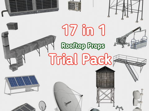 17 in 1 Rooftop Props Trial Pack - Game Assets - Low Poly Modelo 3D