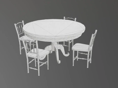 Round Table and Chairs 3D Model