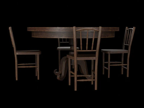 Round Table and Chairs 3D Model
