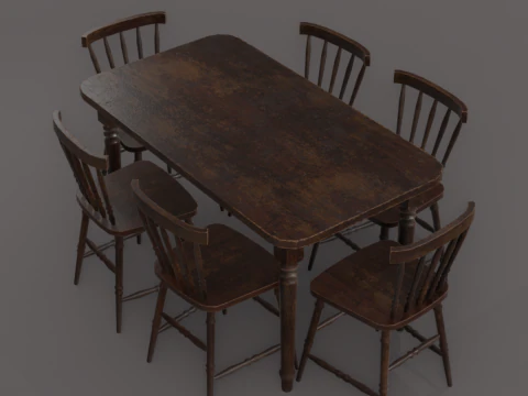 Tafel en stoelen 3D Model