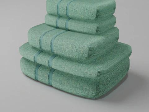 Stack of turquoise bath towels 3D Model