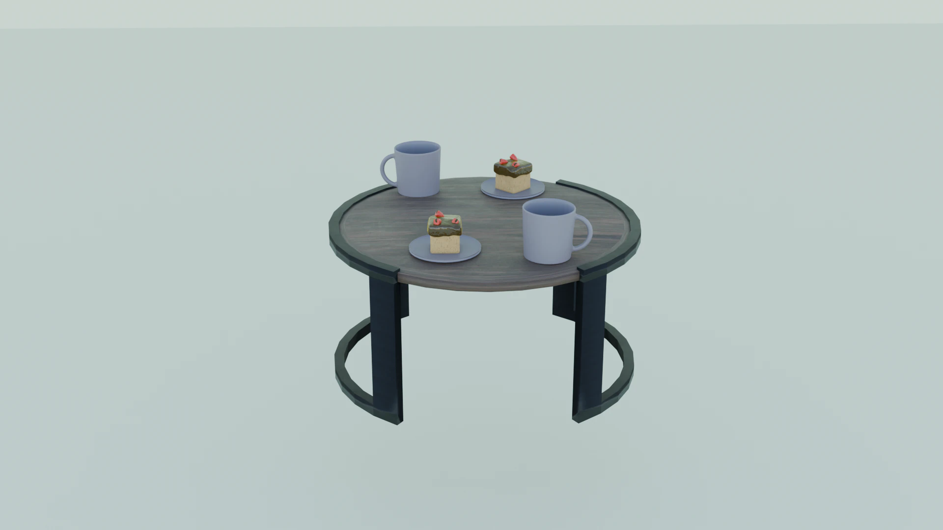 Low-Poly Coffee Table with Plates Cakes and Cups Game Ready Low-poly 3D Model .c4d .max .obj .3ds .fbx .stl .blend 