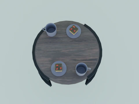 Low-Poly Coffee Table with Plates Cakes and Cups Game Ready Low-poly 3D Model