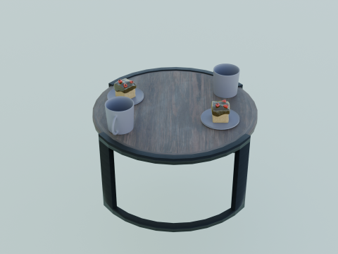 Low-Poly Coffee Table with Plates Cakes and Cups Game Ready Low-poly Modello 3D