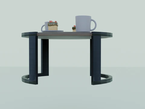 Low-Poly Coffee Table with Plates Cakes and Cups Game Ready Low-poly 3D Model