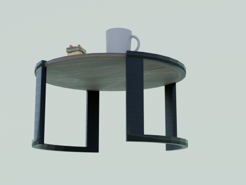 Low-Poly Coffee Table with Plates Cakes and Cups Game Ready Low-poly Modello 3D