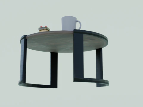 Low-Poly Coffee Table with Plates Cakes and Cups Game Ready Low-poly 3D Model