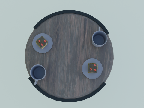 Low-Poly Coffee Table with Plates Cakes and Cups Game Ready Low-poly Modello 3D