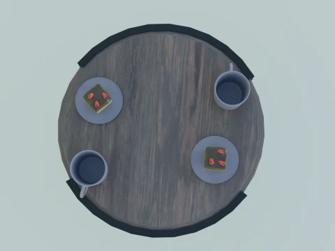 Low-Poly Coffee Table with Plates Cakes and Cups Game Ready Low-poly 3D Model