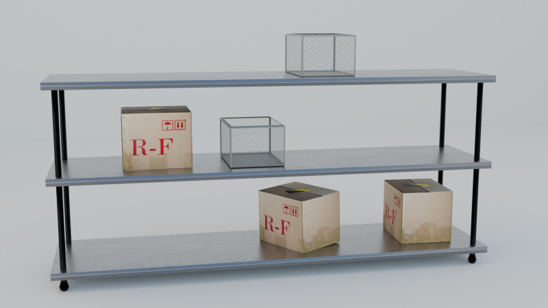 Industrial Metal Shelf with Cardboard and Wire Boxes GameReady Low-poly 3Dモデル .c4d .max .obj .3ds .fbx .stl .blend