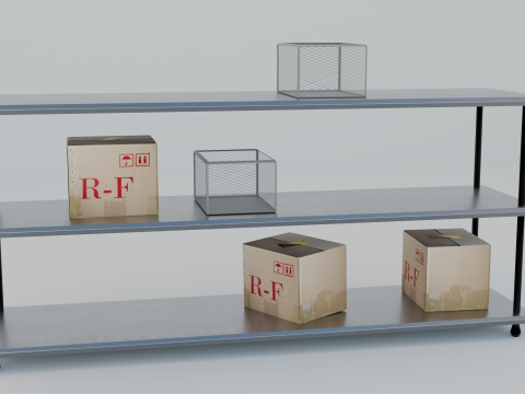 Industrial Metal Shelf with Cardboard and Wire Boxes GameReady Low-poly 3D Model