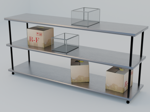 Industrial Metal Shelf with Cardboard and Wire Boxes GameReady Low-poly 3Dモデル