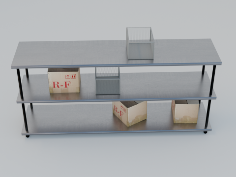 Industrial Metal Shelf with Cardboard and Wire Boxes GameReady Low-poly 3Dモデル