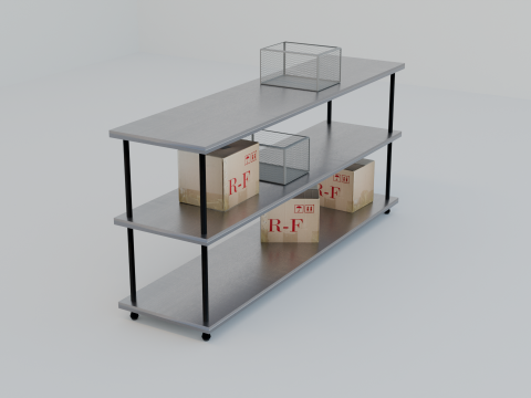 Industrial Metal Shelf with Cardboard and Wire Boxes GameReady Low-poly 3Dモデル