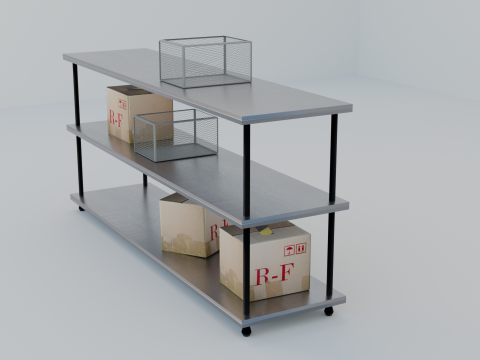 Industrial Metal Shelf with Cardboard and Wire Boxes GameReady Low-poly 3Dモデル