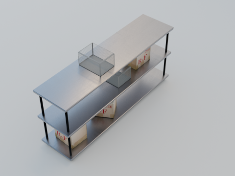 Industrial Metal Shelf with Cardboard and Wire Boxes GameReady Low-poly 3Dモデル