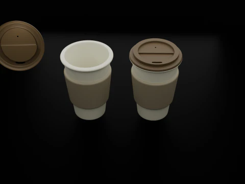 Cangkir Kopi Poli Rendah dengan Tutup - Mug Ramah Lingkungan yang Dapat Digunakan Kembali Poli Rendah Model 3D