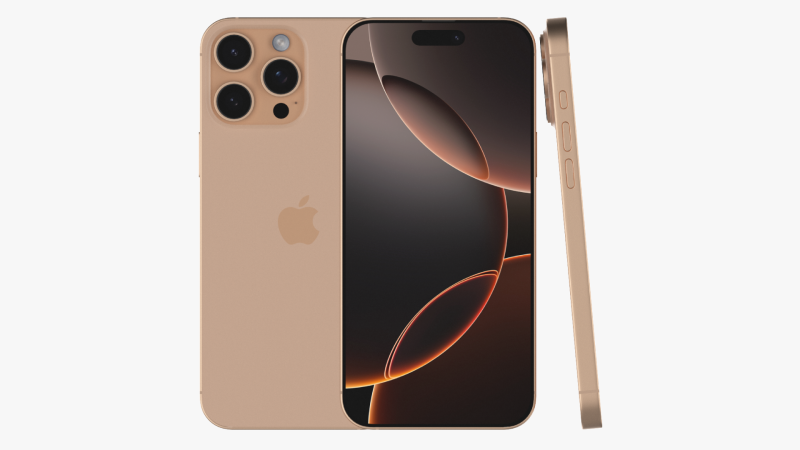 Apple iPhone 16 Pro Max Desert Titanium 3D 模型 .c4d .max .obj .3ds .fbx .stl .blend