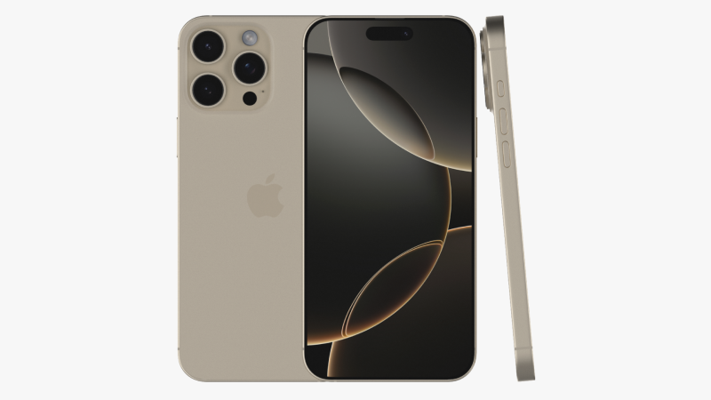 Apple iPhone 16 Pro Max Natural Titanium 3D Модель .c4d .max .obj .3ds .fbx .stl .blend