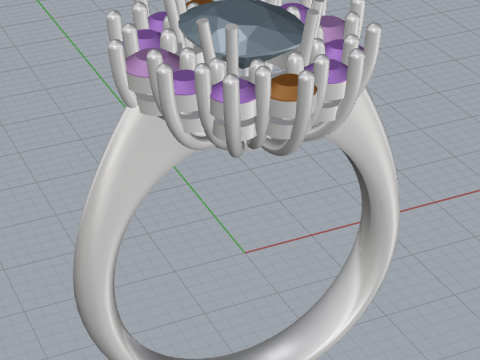 3D Printable Cluster Ring with Oval Center Stone andDualHalo Modelo de impresión 3D