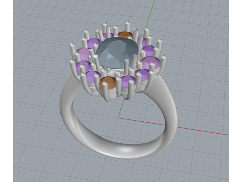 3D Printable Cluster Ring with Oval Center Stone andDualHalo Modelo de impresión 3D