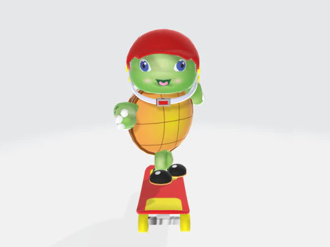 Tartaruga em um skate Modelo 3D