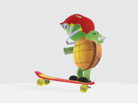Tartaruga em um skate Modelo 3D