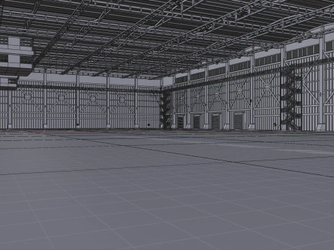 Industrial Hangar Hall Interior 3 3D Model