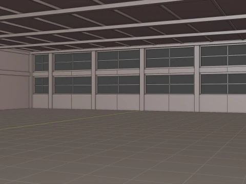 Industrial Hangar Hall Interior 4 3D Model